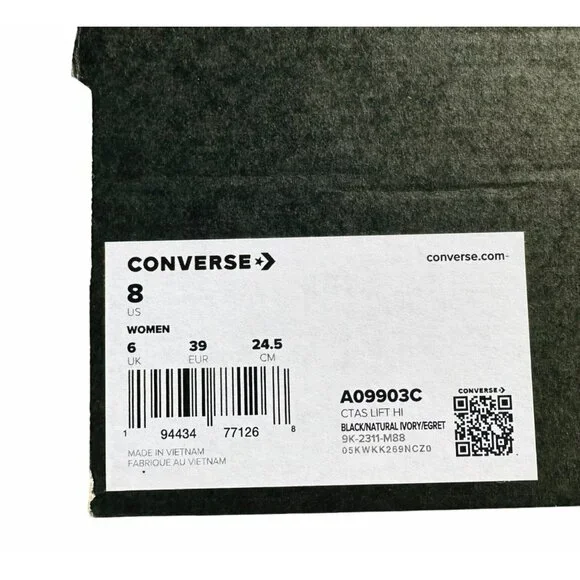 ✨Converse Women Shoes Sz 8 Ctas Lift Platform Hi Large Stars Black Beige A09903C - Picture 7 of 10